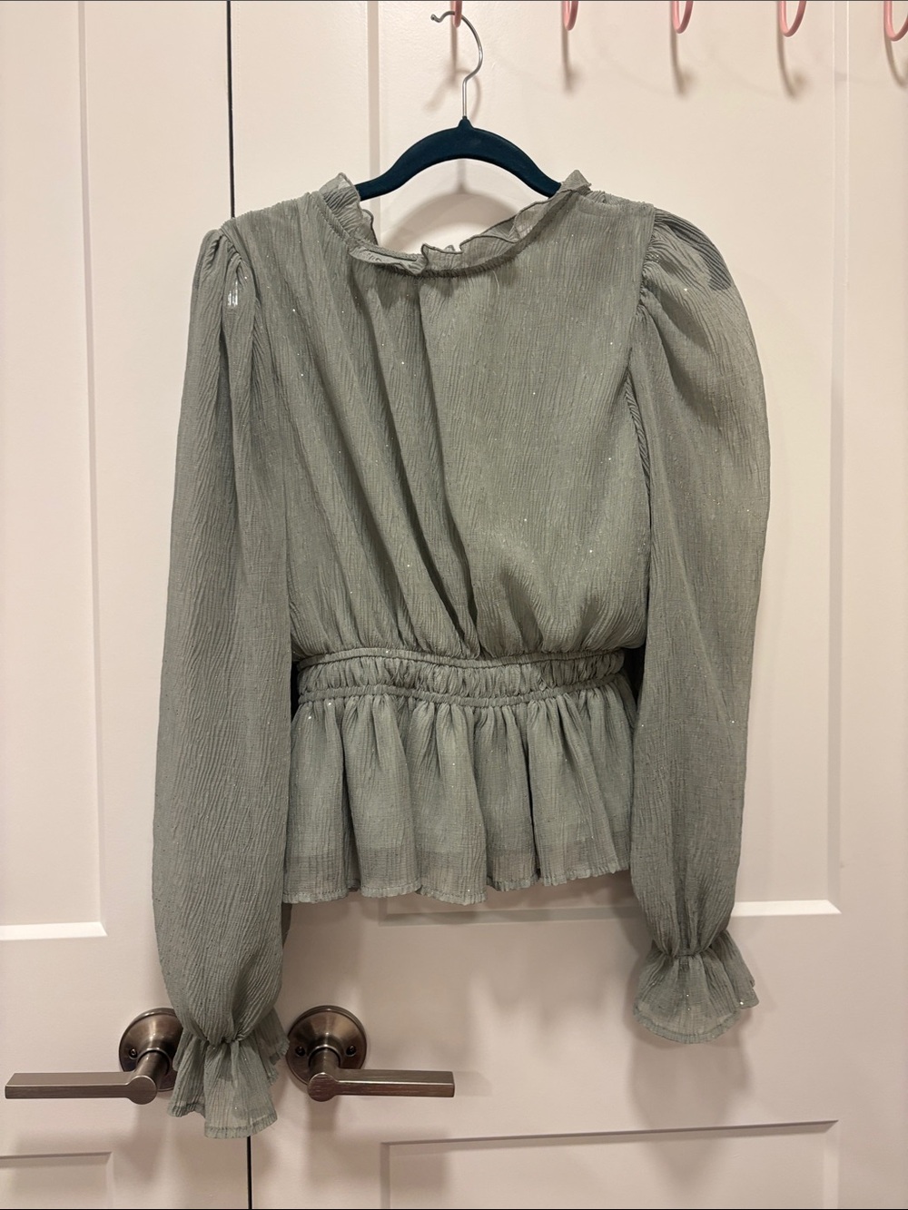 Blu Pepper Sage Green Ruffle Peplum Blouse
